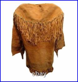 100% Indian Native American Mountain Man COW / Buck Skin Suede Leather Shirt