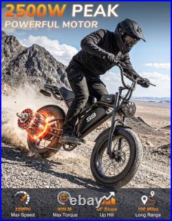 2500W 20 Fat Tire Adult Electric Bike 33MPH 48V 20AH Mountain Off-Road Ebike