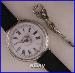 AMAZING FANCY DIAL All Original Serviced French 1870 SILVER Wrist Watch MINT