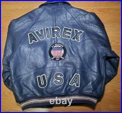 MINT Blue All American USA 1975 Avirex leather jacket NAS Method Man Belly SZ M