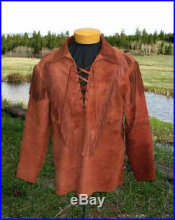 Men Native American Mountain Man Suede Leather Fringed Shirt All Sizes