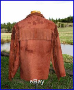 Men Native American Mountain Man Suede Leather Fringed Shirt All Sizes