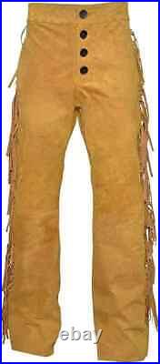 Men Native American Western Buckskin Ragged Leather Suede Pants Mountain Man Men Native American Western Buckskin Ragged Leather Suede Pants Mountain Man
