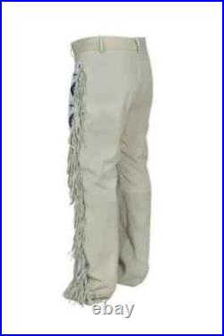 Men Native American Western Mountain Style Suede Leather Fringe Shirt & Trouser