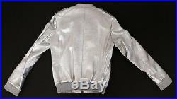 Men's Silver Metallic 100% Leather Mint All Saints Bomber Jacket Medium Slim Fit