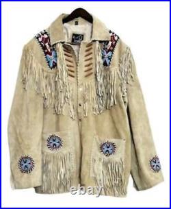 Mens Buckskin Leather Suede Jacket Fringes Deerskin Mountain Man Native American