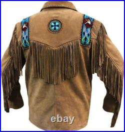 Mens Buckskin Leather Suede Jacket Fringes Deerskin Mountain Man Native American Mens Buckskin Leather Suede Jacket Fringes Deerskin Mountain Man Native American
