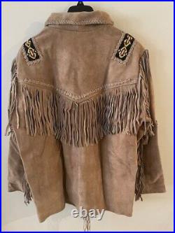 Mens Buckskin Leather Suede Jacket Fringes Deerskin Mountain Man Native American