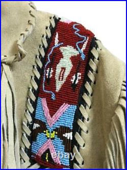 Mens Buckskin Leather Suede Jacket Fringes Deerskin Mountain Man Native American