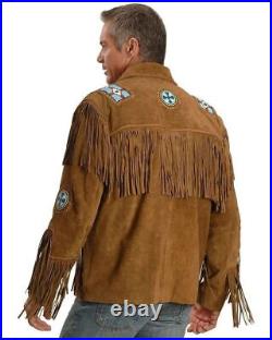 Mens Buckskin Leather Suede Jacket Fringes Deerskin Mountain Man Native American