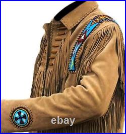 Mens Buckskin Leather Suede Jacket Fringes Deerskin Mountain Man Native American Mens Buckskin Leather Suede Jacket Fringes Deerskin Mountain Man Native American