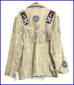 Mens Buckskin Leather Suede Jacket Fringes Deerskin Mountain Man Native American