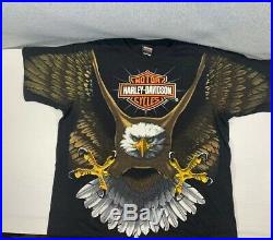 Mint! Vintage 1996 Harley Davidson Eagle All Over Print Shirt Made LARGE Mens