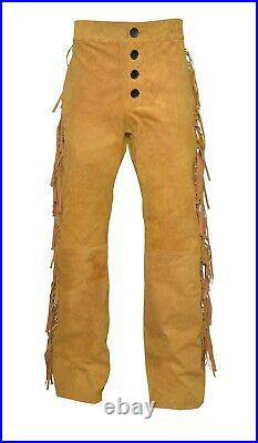 Mountain Man American Buffalo Leather Hippie Ragged Pants Fringes PLB01
