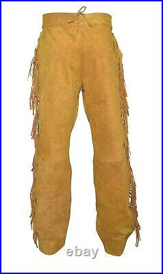 Mountain Man American Buffalo Leather Hippie Ragged Pants Fringes PLB01