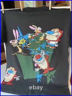 NEAR MINT Vintage 90s Ren and Stimpy Nickelodeon All Over Print Cartoon XL USA