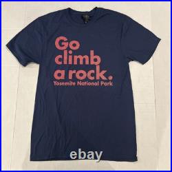 NWOT Rare Yosemite Mountaineering School'Go Climb A Rock' Logo Shirt Small Blue