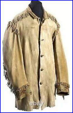 Native American Men's Leather coat Mountain Man coat small fringes