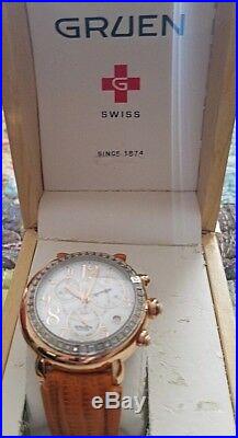 New Gruen 26-05 ALL Swiss Chronograph/57 REAL Diamond Watch/Rose Gold Tone/MINT$