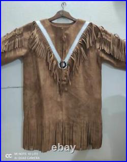 New Men Native American Mountain Man Buckskin Leather War Shirt