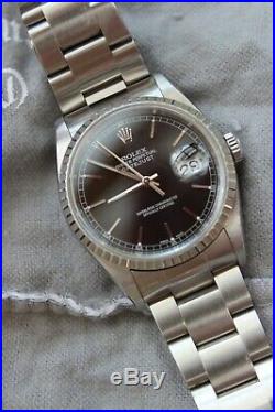 Rolex Mens All Mint Datejust Stainless Steel Black Dial Oyster Bracelet Extras