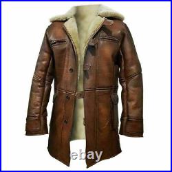 Tom Hardy Bane Coat Dark Knight Rises Brown Motorcycle Leather Shearling Jacket