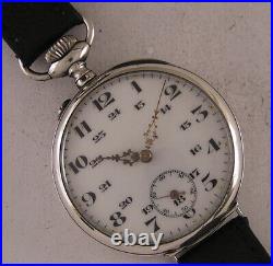 UNIQUE SILVER CASE All Original Cylindre 1900 French Gent's Wrist Watch MINT