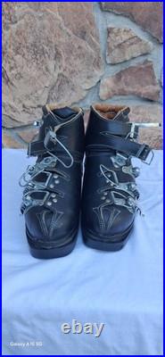 VTG Henke Men's Ski Boots Leather Retro Alpine Gear 6/2 B 463 102 Swiss Made Blk