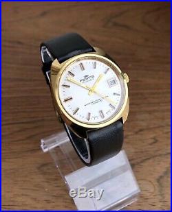 Vintage 1970s All Original Mint Fortis Gold Plated Mens Dress Watch 35mm