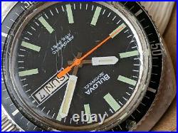 Vintage 1973 Bulova Snorkel Day-Date Diver withMint Dial, Patina, All SS Case, Runs