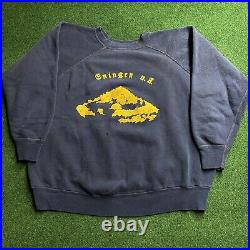 Vintage 60S Sweatshirt Mens M Blue Cotton Eningen Mountain Sweater USA Raglan