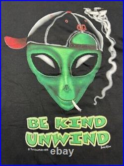 Vintage 90's The Mountain Be Kind Unwind Alien Marijuana T-Shirt Men's L Black