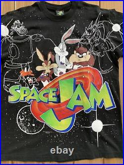 Vintage 90s All Over Print Space Jam Shirt 1996 Original Rare Size L MINT