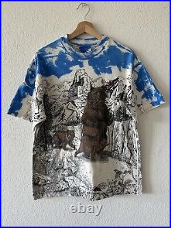 Vintage 90s Nature Montana Artsy Allover Print Bear Mountains T-Shirt L Grunge