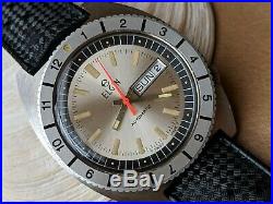 Vintage Elgin Day-Date Diver withWarm Patina, Mint Bezel, All SS Case, Tropic Band