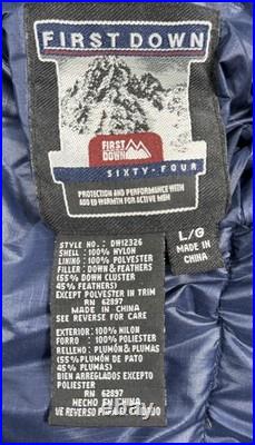 Vintage First Down Puffer Jacket Mens Large Mountain All Over Print Reversible