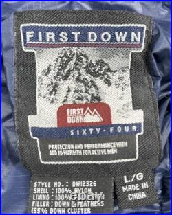 Vintage First Down Puffer Jacket Mens Large Mountain All Over Print Reversible