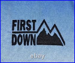 Vintage First Down Puffer Jacket Mens Large Mountain All Over Print Reversible