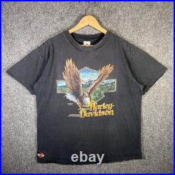Vintage Harley Davidson Shirt XL Black 90s 3d Emblem 1990 Eagle Mountain Faded