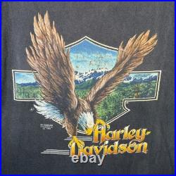 Vintage Harley Davidson Shirt XL Black 90s 3d Emblem 1990 Eagle Mountain Faded