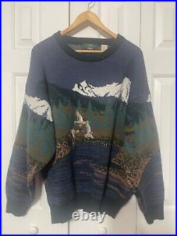 Vintage Orvis Scenic Embroidered Mallard Duck Crewneck Sweater Mens XL Mountain