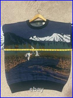 Vintage Orvis Scenic Embroidered Mallard Duck Crewneck Sweater Mens XL Mountain