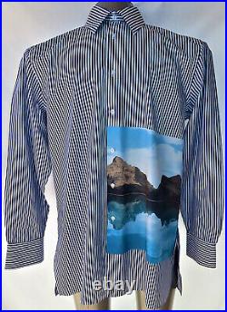 ZAEA RELAXED FIT Mountain reflection, Lake Image Men's Striped Shirt Size XL