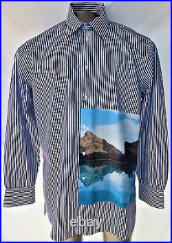 ZAEA RELAXED FIT Mountain reflection, Lake Image Men's Striped Shirt Size XL